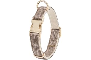 YUDOTE Ultra-weiches Hundehalsband aus natürlicher Baumwolle mit Twillgewebe für kleine Hunde mit empfindlicher Haut,Graubraun