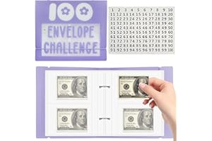 Classycoo 100 Envelope Challenge Binder,100 Envelope Savings Challenge Book,Budget Binder with Cash Envelopes,Easy and Funny Way to Save $5,050,Cash Binder Challenge (Purple)