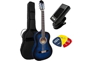 MSA MUSIKINSTRUMENTE 4/4 GITARREN SET- KONZERT GITARRE IM SET - CLASSIC - BLAU- DECKE LINDENHOLZ - STIMMGERÄT - TASCHE - 3xPIKS