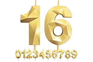 LFWZRY Bougies d'anniversaire pour 16 ans, Numéro d'anniversaire Bougies Doré, 3D Bougies de Gâteau D'anniversaire Décoration, Bougies D'anniversaire, Décorations de Gâteau pour Fête D'anniversaire, Mariage