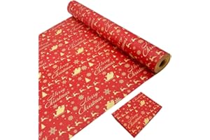 LZRINUE Rouleau de papier d'emballage cadeau de Noël, 43 cm × 20 m, papier d'emballage kraft recyclable imprimé avec le père Noël et l'élan, rouleau de papier kraft pour emballage cadeau de Noël