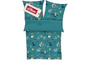 s.Oliver Biancheria da letto Ritter 135 x 200 cm – Biancheria da letto per bambini, 100% cotone macosatinato, set da 2 pezzi di biancheria da letto 135 x 200 cm e federa 80 x 80 cm, chiusura lampo