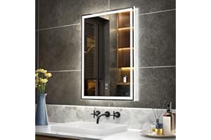 ‎KWW KWW 50 x 70 cm LED Badezimmer Eitelkeitsspiegel, Anti-Nebel Dimmbare Lichter, Horizontal/Vertikal Wand Montiert Make-up Spiegel mit Smart Touch Button