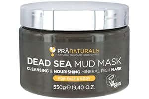 PraNaturals 550g Mascarilla Facial y Corporal 100% Natural y Orgánica con Barro del Mar Muerto, Rica en Minerales Nutritivos, Hidrata y Desintoxica la Piel, Exfolia Células Muertas de la Piel