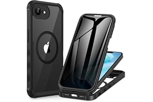 CENHUFO Magnética Antiespia Funda iPhone 16E [Compatible con MagSafe] Integrado 9H Cristal Templado Protector Pantalla y Protector cámara, 360 Grados Antigolpes Carcasa Capa Doble Cara Case - Negro