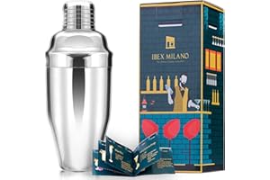 Ibex Milano Shaker à cocktail en acier inoxydable 750 ml avec passoire intégrée et livre de recettes