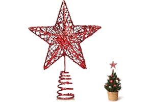 GXFCING Christbaumspitze Baumspitze Kleine Stern Glitzer 3D Metallic Weihnachtsbaumspitze Tannenbaum Spitze Stern für Weihnachtsbaum Christbaumschmuck 15 x 12cm (Rot, S)