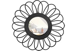 HLFMVWE Lustro ścienne, czarne, okrągłe, dekoracyjne lustra, drewniane rattanowe lustro słonecznikowe, dekoracja łazienki, salonu, sypialni, wiejskiego domu, przedpokoju, lusterko do makijażu, małe 30