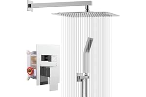 Rainsworth Système de Douche encastrable Chromé, Ensemble de Douche Encastré avec Tête de Douche Carrée 30 * 30cm, Set de Douche avec Pommeau de Douche, Mitigeur Douche Corps en Laiton