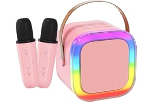 MUEZDUR Kids Karaoke Machine with 2 Microphones, Gifts for Girls and Boys Toys Age 3-12 Year Old, Kids Microphone Birthday Presents with LED Party Lights and Bluetooth Speaker (Pink)
