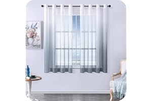 MRTREES 2 Piezas Cortinas Salon Visillos Suave Translúcida Visillo Color Degradado Leve de Dormitorio Moderno Ventana 140×145cm Gris Visillos Salon Paneles para Habitacion Niños Sala Comedor Balcon