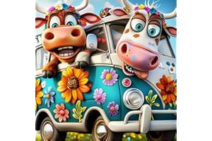 CEOVR Diamond Painting Adulte,​Vaches Diamant Adulte,5D DIY Diamond Art Kit 30x40cm,Charrettes et Fleurs