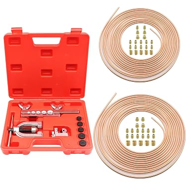MOCNT 10m Tuyau De Frein De Voiture 1/4" 6,35mm Tuyau De Frein Argent Zinc Revêtement Kit De Conduite De Frein Replacement Auto Tube Tuyau De Carburant Frein Avec 16 écrous