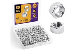 ZERDANS M8 Hex Nuts, 30Pcs Hardware Metal Nut, (18-8) 304 Stainless Steel Metric Set, Assorted Hardware Sets for Bolt for Furniture, Automotive, Industry and Construction