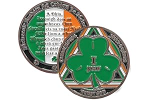 MYRECOVERYSTORE Green Shamrock Recovery Medallion in years 1-50 Serenity Prayer in Gaelic on rear