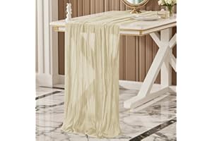 FOATCOX Käsetuch Tischläufer Beige, 300 x 90 cm Boho Gaze Tischläufer Cheesecloth Läufer für Hochzeit, Geburtstagsfeiern, Babypartys, Weihnachten und Silvester von Tisch Dekoration