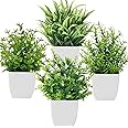 Bafenli 4 Pack Mini Artificial Plants Greenery Potted Plastic Fake Plants for Home Bathroom Office Table Decor
