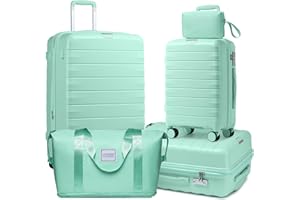 LARVENDER Luggage Sets 5 Piece with Duffel Bag Expandable(Only 28 inch) Hardside PP Carry On Luggage with 360° Spinner Wheels for Men Women, Blue