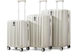Hanke Hard Shell Suitcase Sets Expandble 3 Piece Lightweight Suit case with Wheels Cabin Case Suitcase Medium Size Large Suitcase TSA Travel Luggage for Woman Men 20/24/29 Inch, Ivory White