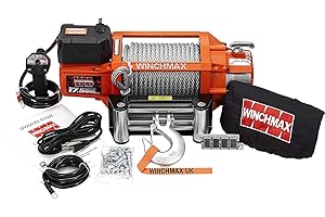 Winchmax 17.500 libras (7.938 kg) Cabrestante eléctrico original naranja de 12v. Cuerda de acero, control remoto inalámbrico.