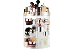 AMEITECH Organizer na kosmetyki do makijażu, obracany o 360 stopni, regulowany stojak na biżuterię i kosmetyki, 8-warstwowy futerał do przechowywania akcesoriów do makijażu, przezroczysty
