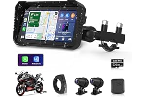 Airpuxem 4K Motorrad Carplay Android Auto 6,25 Zoll Motorrad Display mit Dashcam Moto.rrad Navigationsgeräte für Motorräder mit Siri/G-oogle Assistant, Dual-Bluetooth, 64G TF-Karte, Fernbedienung