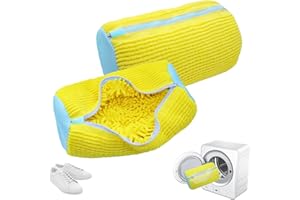 YAMAIDUO 2 Piezas Bolsas para Lavar Zapatillas en Lavadora, Reutilizable Malla 360° Bolsa Lavadora Zapatillas con Cremallera, Funda para Lavar Zapatos en Lavadora para Todo Tipo de Calzado, Amarillo