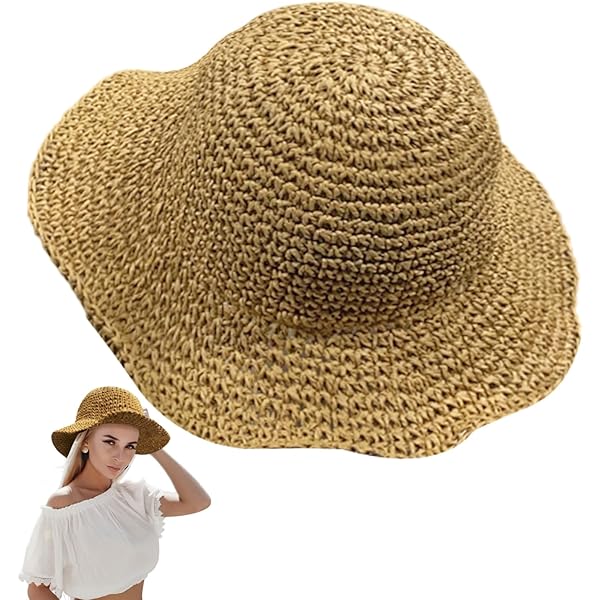 Femme Mode Chapeau De Paille Panama Pliable Chapeau De Soleil De Printemps-été Protection Solaire UPF 50+ Capeline Plage Large Bord Anti-UV Chapeau Avec Arc Décoration Pour Plage Vacances Extérieur