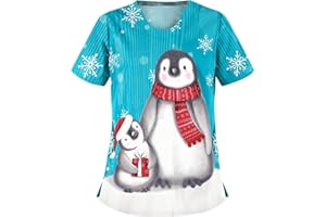 Sizoer Weihnachten Kasacks Damen Pflege Bunt Arzt Uniform Schlupfjacke V-Neck Uniform Berufsbekleidung Krankenschwester Kleidung Schlupfhemd T-Shirt Berufskleidung Krankenpflege Uniform