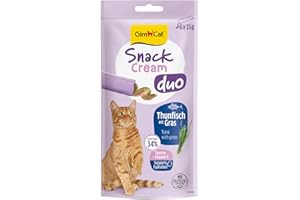 GimCat Snack Cream Duo Tonno & Erba – Deliziosa Duo Snack Crema per gatti in pratiche porzioni confezionate singolarmente – Confezione da 6 (6 x 15 g)