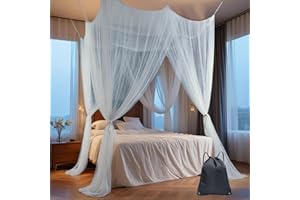 MC-HOTFIRE Moskitonetz für Einzel- und Doppelbett – Weißer Betthimmel mit 4 Ecken(190×210×240 cm), mit Aufhängeset & Tragetasche, 4 Öffnungen, Feinmaschiges Insektennetz für Schlafzimmer, Camping & Reisen