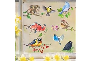 HPNIUB Fensterbilder Frühling Selbstklebend, Kinderzimmer, Vögel, Wandtattoo für Fensterscheiben, Aufkleber Fenster, Wiederverwendbar für Wohnzimmer