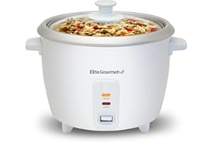 Elite Gourmet ERC-003# Cuiseur à riz électrique avec maintien automatique au chaud pour soupes, plats mijotés et céréales, blanc, capacité 1,5 kg de riz cuit (750 g de riz cru)