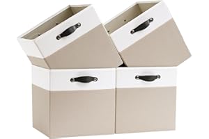FABINADO Storage Boxes Fit KALLAX | 260g/㎡ Fabric Cubby Organizer Basket for Bookshelf, Closet, Wardrobe | Cube Unit Drawer Insert | 4 Pack, Candlelit Beige & White, 33x38x33cm