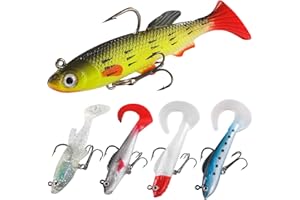 TUXIBIN 5 Pezzi Set di Esche, Pesca Esche Artificiali Morbide, Esche da Pesca, Swimbait, esche artificiali in silicone, Esca Artificiale T-Coda,per Acqua Dolce Acqua Salata Spigola Luccio Trota