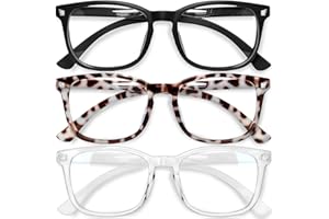 Gaoye Blue Light Blocking Glasses – 3 sztuki modnych kwadratowych fałszywych okularów do gier, odporne na promieniowanie UV, niebieskie okulary blokujące dla kobiet, mężczyzn, matowe czarne + lampart