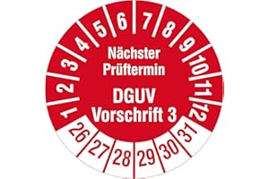 LABELIDENT Mehrjahresprüfplaketten 2026-2031 - Nächster Prüftermin DGUV Vorschrift 3 - Ø 30 mm, 1.000 widerstandsfähige Prüfplaketten auf Rolle, Polyethylen, rot, selbstklebend