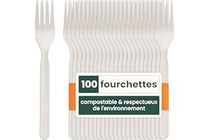 HAAGO Lot de 100 Fourchettes, Blanc (18 cm / 7") – Biodégradables & Compostables – Réutilisables, Robustes, Ustensiles 100% Naturels pour Aliments Chauds & Froids – Sans BPA