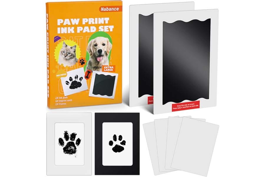 Nabance Paw Print Kit for Dogs & Cats, Non-Toxic Dog Paw Print Kit, 2 Large Size Inkless Ink Pads with 2 Photo Frames, 4 Imprint Card, PawPrint Stamp Pad, Pet Keepsake