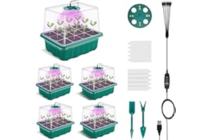 BTONGE Nuevo Juego de cultivo de invernadero de 5 piezas, con controlador de tiempo, brillo ajustable, espectro completo, caja de cultivo con tapa y ventilación, 10 etiquetas, 2 herramientas