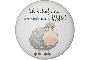 ‎SPEECHEESE Schaf Magnet rund rund mit Spruch Ich Schaf das komme was Wolle Flauschiges Bauerntier-Cartoon Ideal für Farm-Party Witzig