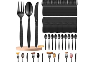 JOYSEEDI 110 Stück Plastikbesteck Schwarz Set, Enthalten Plastikgabeln, Plastiklöffel, Plastik Messer, Party Besteck Plastik für Familienfeiern, Outdoor Dinner, wiederverwendbar Geschirr