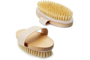 2Pcs Dry Brushing Body Brush, Azymi Lymphatic Drainage Massager, Shower Back Scrubber for Body Cleansing/Dead Skin & Cellulite Removal, Oval Size 13 x 6.5 (CM)