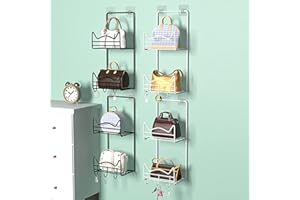 ZZJCY Colgando Organizador De Almacenamiento De Bolsos Para Puerta Y Armario, Montaje En Pared Almacenamiento De Bolsas Con 3 Ganchos, Metal Colgador De Monedero Estante De Almacenamiento,Weiß,2 Stück