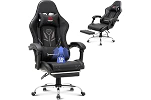 ‎COLAMY COLAMY Gaming Stuhl, Computer Stuhl mit Fußstütze und Lendenwirbelstütze, höhenverstellbarer Gaming Chair mit 360°-Drehsitz und Kopfstütze, Video Gamer PC Stuhl, Ergonomische hohe Rückenlehne, Schwarz
