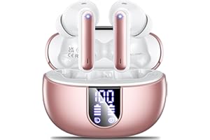 MONYHIGH Auriculares Inalámbricos Bluetooth 5.3, 2024 Cascos Inalambricos in Ear con 4 HD Microfono, 48H HiFi Estéreo Auriculares Inalámbricos con Pantalla LED, ENC Cancelación de Ruido IP7 Impermeables,Rose