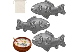 Xinlon 3 stycken järnfisk, köksredskap i järn för fisk, naturliga järnköksredskap järnfisk, minskar risken för brist, köksredskap, med en vit bomullspåse