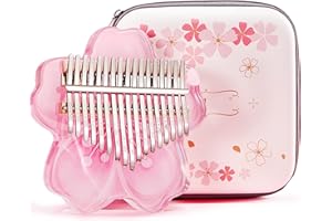 BOTOWI 21 Tasten klar Kalimba Daumenklavier Komplettpaket, Sakura Shape Transparent Crystal Kalimba 17 Key mit EVA-Schutzhülle, Professionelle Musikinstrumente (PINK17KEYS)