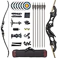 Black Hunter Bow and Arrow Set Adult Recurve Bows for Adults Archery Bow Longbow set 60" 20-55 lbs Right Hand Aluminium alloy Riser with Carbon Arrows for Outdoor Targets Practice Competition