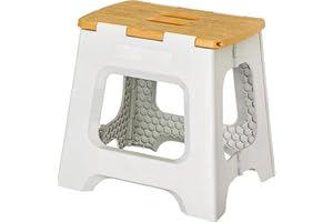 Vigar Taburete Plegable Compacto para Adultos, 32 cm Taburete Plegable Antideslizante para Casa, Dormitorio, Baño, Armario, Oficina, Soporta hasta 150 kg, Gris, Bamboo Print on Top